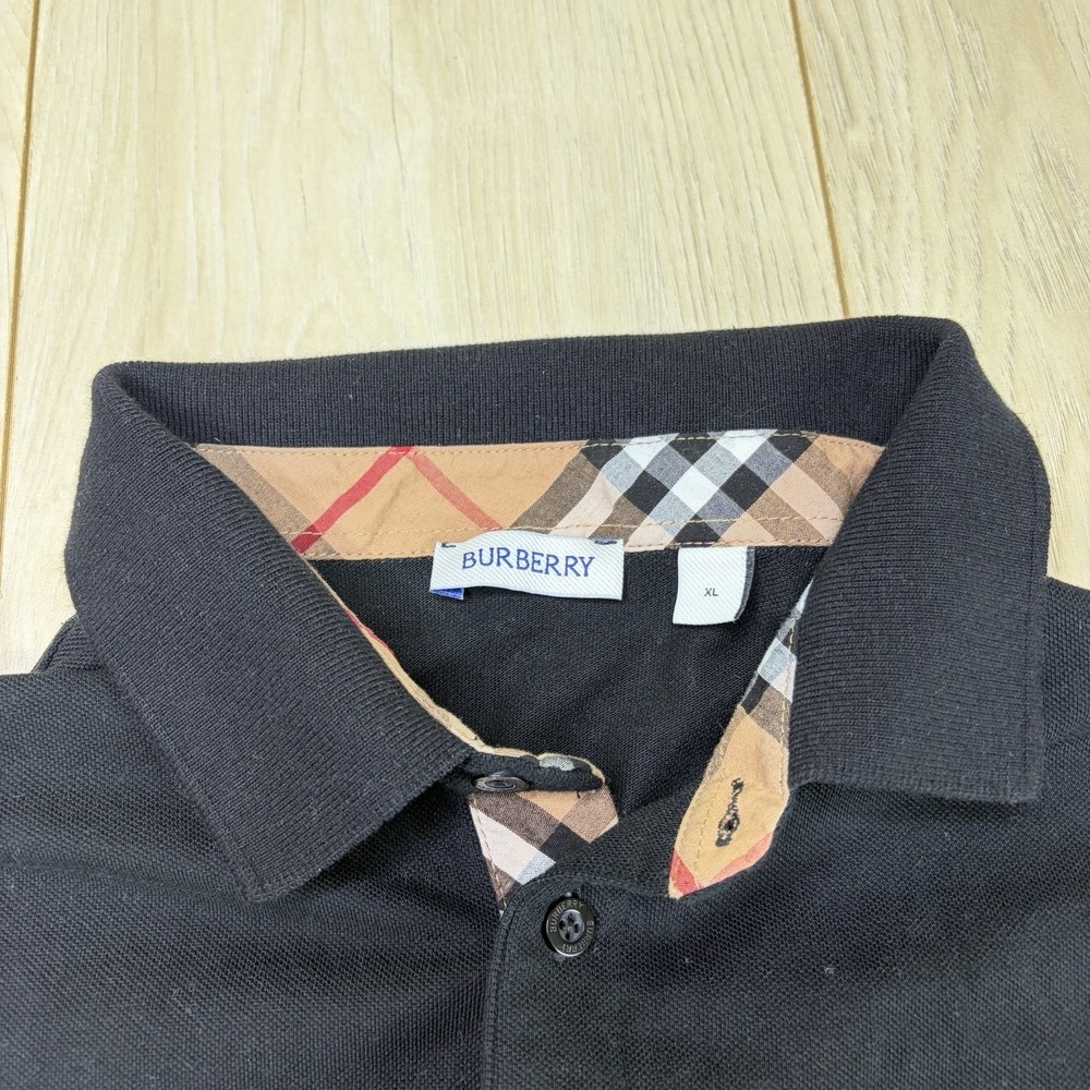 Burberry London Men's Check Pattern Polo Shirt Black Size XL Slim Fit Logo - Picture 5 of 12